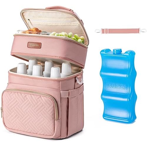 Insulated Breastmilk Cooler Bag with Ice Pack - Holds 6x9oz Bottles, Leakproof Double Layer, Baby Bottle Cooler Bag with Adjustable Strap for Nursing Moms, Daycare & Travel