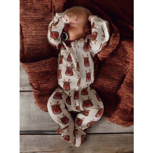 Organic Waffle Basic Zip Footie, Reindeer