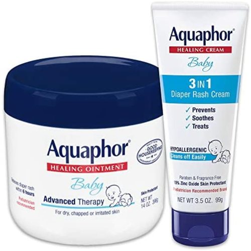 Aquaphor Baby Skin Care Set - Fragrance Free, Prevents, Soothes and Treats Diaper Rash - Includes 14 oz. Jar of Advanced Healing Ointment & 3.5 oz Tube of Diaper Rash Cream