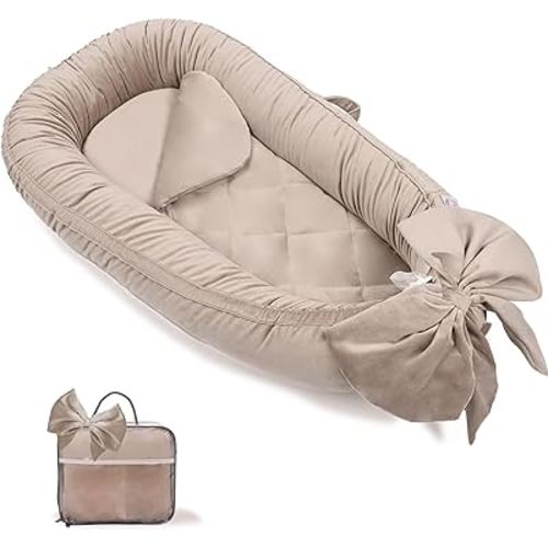 EAQ Baby Lounger, Snuggle Me Lounger, Portable Baby Nest Breathable & Soft, Organic Cotton Baby Lounger Pillow, Safe Baby Bassinet for Co-Sleeping, Nursery, Travel, Playtime