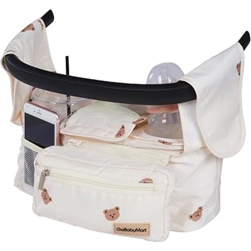 Universal Stroller Organizer with Insulated Cup Holder Detachable Bag, Shoulder Strap, Stroller Bag Caddy Organizer Accessories, Fits Strollers like Uppababy Baby Jogger Britax Pet Stroller