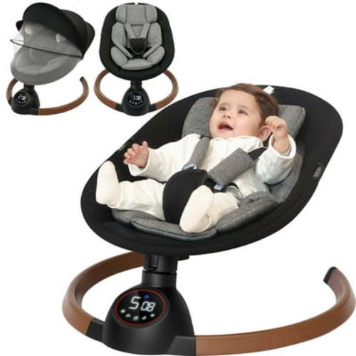 Babyeap Baby Swing for Infants,Bluetooth Control 5-point Harness Newborn Swing,5 Sway Speed,10 Lullabies(Gray)