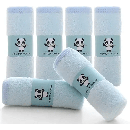 HIPHOP PANDA Baby Washcloths, Rayon Made from Bamboo - 2 Layer Ultra Soft Absorbent Newborn Bath Face Towel - Reusable Baby Wipes for Delicate Skin - Blue, 6 Pack