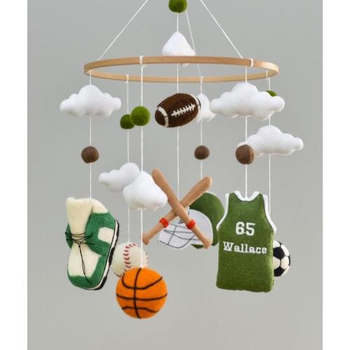 Multi sports nursery mobile Football custom baby mobile Basketball crib mobile Baseball felt mobile Soccerball mobile baby Baby shower gift