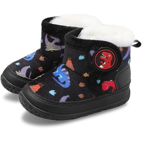 L-RUN Baby Boots for Infant Toddler Boys Girls Ankle Warm Suede Plush Lining House Slippers Little Kids Winter Shoes for Indoor Outdoor Walking