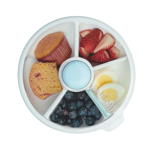 GoBe Kids Large Snack Spinner Bundle with Hand Strap and Sticker Sheet - Reusable Snack Container with 4 Compartment Dispenser & Sliding Door | BPA and PVC Free | Dishwasher Safe | No Spill, Leakproof