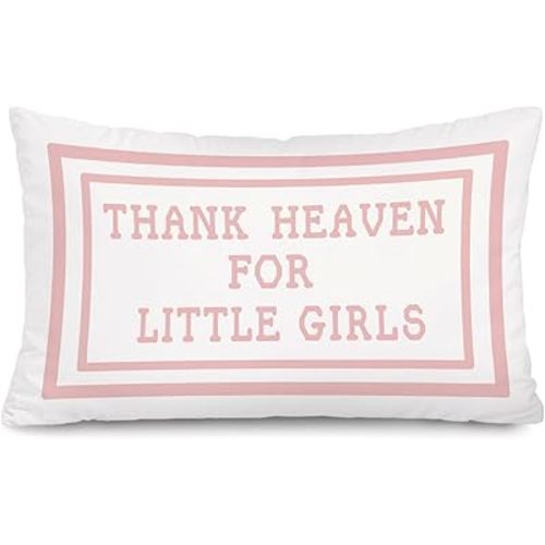 Girl Nursery Decor Newborn Gifts Thank Heaven for Little Girls 12x20 Pillow Cover, Pink Baby Shower Decorations Gift for Toddler Little Boy Room