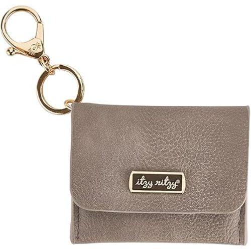 Itzy Ritzy – Itzy Mini Wallet Card Holder or Keychain Wallet; Small Wallet Can Clip to Diaper Bag, Purse, Travel Bag or Keychain (Taupe)