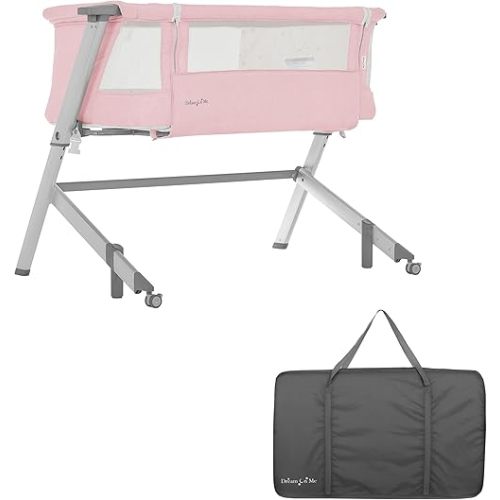 Dream On Me Skylar Bassinet and Beside Sleeper in Pink, Lightweight and Portable Baby Bassinet, Five Position Adjustable Height, Easy to Fold and Carry Travel Bassinet, JPMA Certified