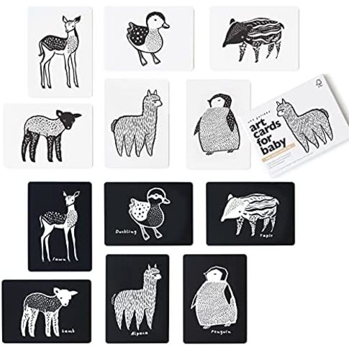 Wee Gallery Black and White Art Flash Cards for Babies, High Contrast Educational Animal Picture Cards, Baby Visual Stimulation, Brain and Memory Development in Infants and Toddlers - Baby Animals