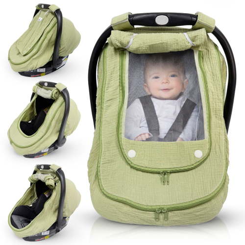 HippoBaby 100% Cotton Muslin Breathable Infant Car Seat Cover