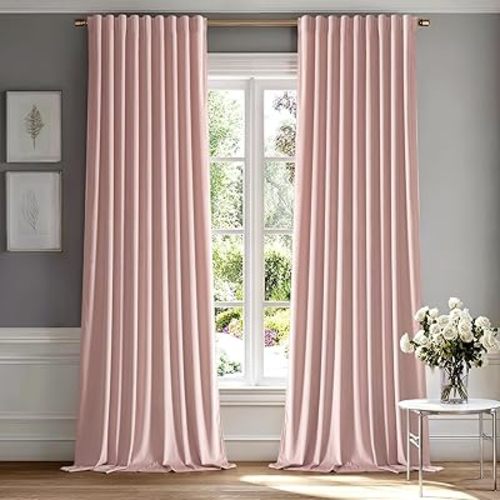 MIULEE Baby Pink Velvet Curtains 90 inches - Luxury Blackout Curtains for Bedroom Living Room Thermal Insulated Super Soft Window Drapes Rod Pocket & Back Tab, W52 x L90 inches, 2 Panels