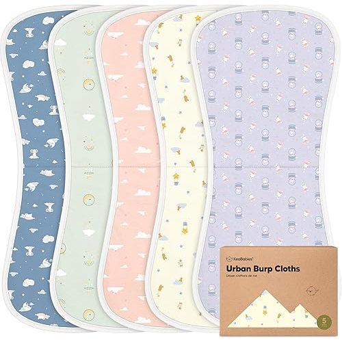 Organic Burp Cloths Baby Boy & Girl - 5-Pack Super Absorbent Cotton Burping Cloths for Babies, Soft & Plush Newborn Spit Up Rags, Infant Towels for Milk Spit Up, Unisex, Large 21" x 10" (Dreamers)