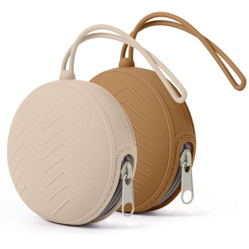 Silicone Pacifier Holder Case 2 Pack, BPA Free Silicone Soother Pouch, Portable Silicone Pacifier Container Case Light Grey and Brown
