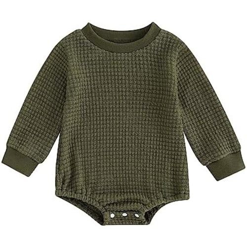 BOIBOKOKO Fall Newborn Baby Girl Boy Clothes Solid Color Sweatshirt Romper Crewneck Sweater Onesie Cute Winter Outfits