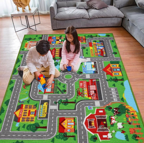 Kids Carpet Playmat Rug 59"x39.4", Car Rug for Kids Cars, Non-Slip Town City Road Map Kids Rugs for Playroom Bedroom Boys, Kids Cars Play Mat Track Road Rugs for Kid (59X39.4Inch,Blue)