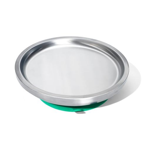 Avanchy Open Baby Plates with Suction – Stainless Steel Divided Plates for Toddlers, BPA-Free, Dishwasher Safe, Unbreakable, Non-Toxic, 100% Silicone Suction – Green