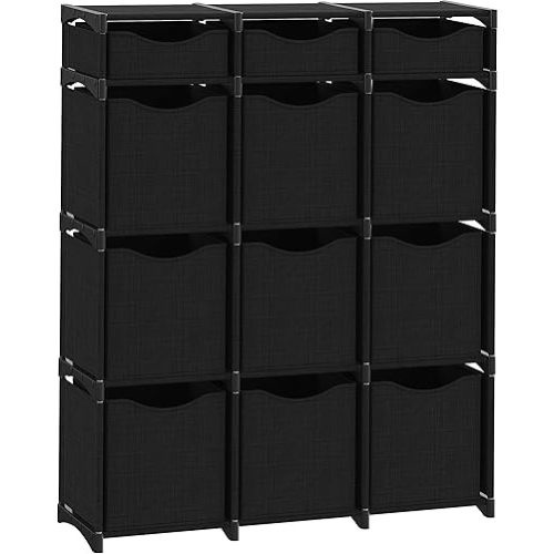12 Cube Organizer | Set of Storage Cubes Included | DIY Cubby Organizer Bins | Cube Shelves ladder Storage Unit shelf | Closet Organizer for Bedroom, Playroom, Livingroom, Office (Black)