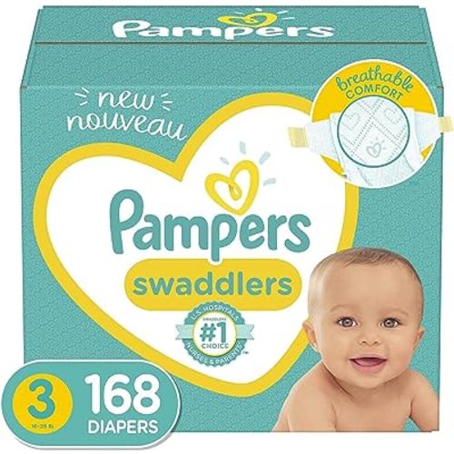Baby Diapers Size 3, 168 Count - Pampers Swaddlers, ONE MONTH SUPPLY (Packaging and Prints on Diapers May Vary)