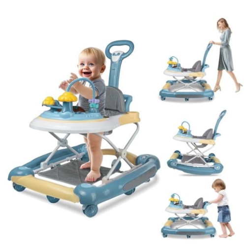 Developmental Walkers For Babies, Foldable Baby Walker, Adjustable Height With Interactive Toys, Green
