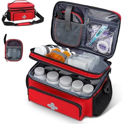 Medicine Storage Bag, Pill Bottle Organizer for Emergency, Medicine Box Empty with Small Portable Pouch, First Aid Box for Travel and Home Storage