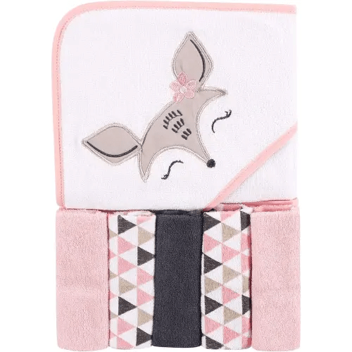 Luvable Friends Unisex Baby Hooded Towel with Five Washcloths, Deer, One Size