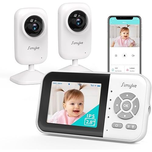 Upgrade Video Baby Monitor with 2 Cameras and Audio 2.8" Screen, Night Vision, APP, 2 Way Talk, 1200ft Long Range, Feeding Clock, Temperature Detection, Portable Wireless Baby Cam Home Use