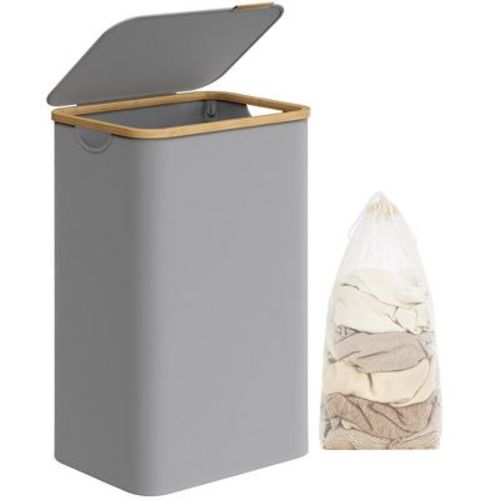 SONGMICS Laundry Hamper with Lid, Slim Laundry Basket, 17.2 Gallons (65L), Space-Saving, Removable Mesh Liner Cream White