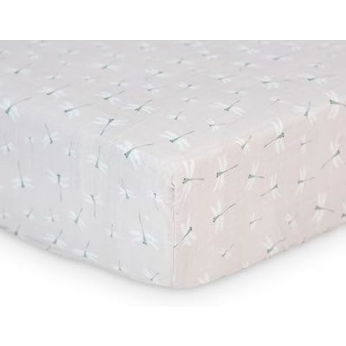 Lulujo Muslin Crib Sheets - Fitted Crib Mattress Sheets for Boys and Girls - 28"x 52", 1 Pack (Dragonfly)