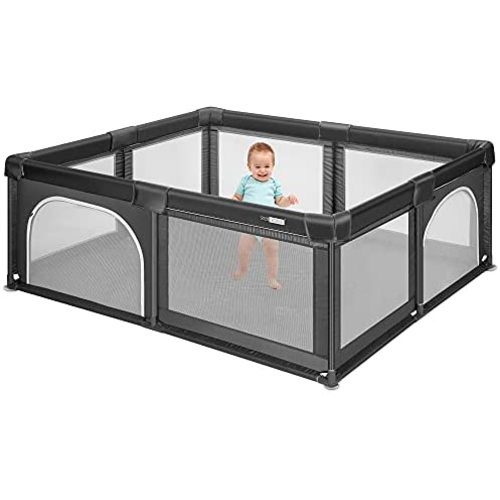 VIVOHOME Portable Large Baby Playpen, Safety Indoor Playard with Anti-Slip Suction Cups, Deep Gray