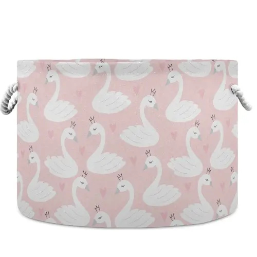 visesunny Collapsible Large Capacity Basket Cute Swan Heart Clothes Toy Storage Hamper with Durable Cotton Handles Home Organizer Solution for Bathroom, Bedroom, Nursery, Laundry,Closet