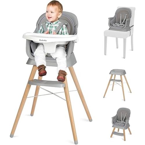 Ezebaby 6 in 1 Wooden High Chairs for Babies and Toddlers, Convertible Portable High Chair, Booster Seat for Dining Table,Toddlers Chair with Adjustable Legs & Dishwasher Safe Tray