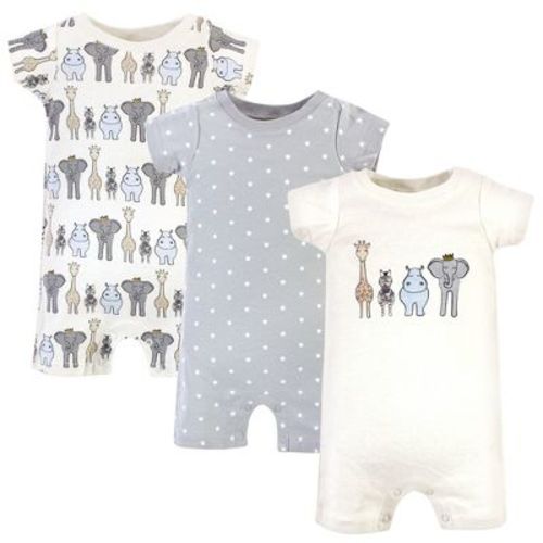 Hudson Baby Infant Boy Cotton Rompers 3pk, Royal Safari, 12-18 Months