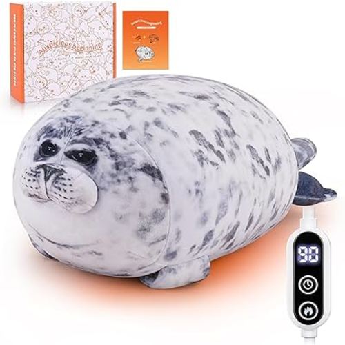 Electric Heating Pad for Period Cramps, Cuddly Soft 14" Seal Plush with a Hot Soft Belly USB Powered, Menstrual Heating Pad Neck Shoulder Pain Relief, Gift for Daughter Wife Period Heating Pad