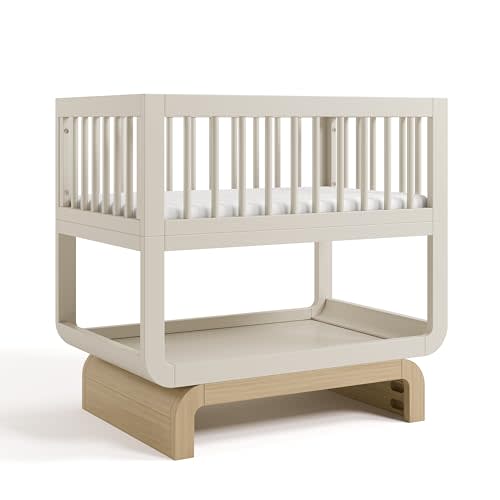 Storkcraft Santorini Deluxe 3-in-1 Convertible Bassinet (Frosted Oat with Driftwood) – GREENGUARD Gold Certified Wood Baby Bassinet, Includes Water-Resistant Mattress, Converts to Toy Box and Bookcase