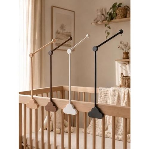Wooden Crib Mobile Arm, Baby Crib Mobile Arm Wooden Holder, Rotatable Adjustable Anti Slip Attachment Clamp for Sturdy Mobile Hanger (Large,Walnut Wood)