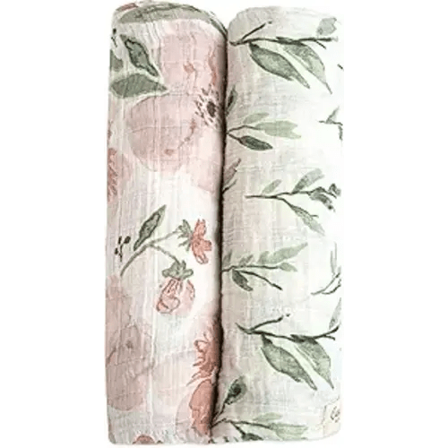 Crane Baby 100% Cotton Muslin Swaddle Blankets, Parker Pink Floral, Baby Swaddle Blanket, Set of 2, 47" x 47", Swaddles for Newborns, Baby Muslin Swaddle Blanket, Swaddle Blankets for Boys & Girls