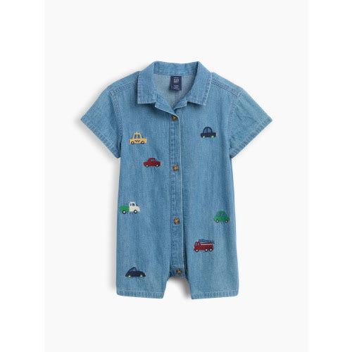 Baby Embroidered Denim Shorty One-Piece