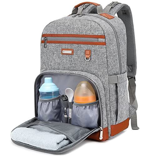 BILLITON MASHI Diaper Bag Backpack, Large Baby Nappy Bags with Portable Changing Pad for Boys and GirlsMultifunction Travel Baby Bag for Moms Dads, Shower Gifts Waterproof and Stylish,Grey
