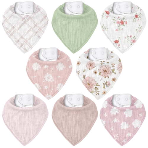 GLLQUEN BABY, Baby Muslin Baby Bibs, 8 Pack, Unisex Boys Girls Garden