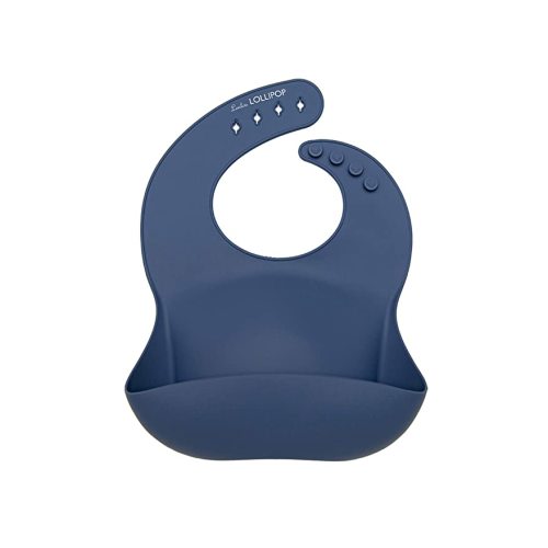 Loulou LOLLIPOP Silicone Baby Bib with Adjustable Fit & Catch-All Pouch - Vintage Indigo