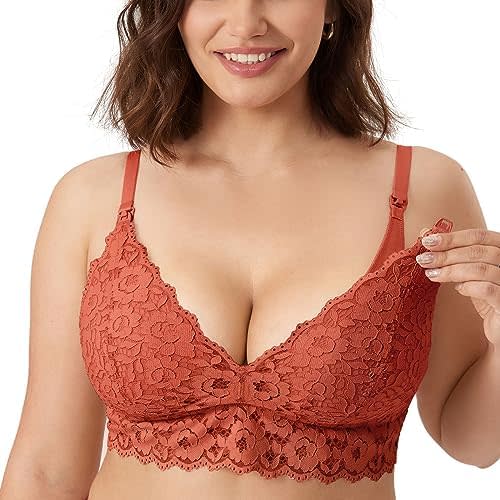 MOMANDA Women's Lace Nursing Bra Wirefree Padded Breastfeeding Maternity Bralette Cute More Coverage