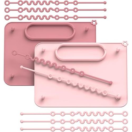 2 Pack Baby Silicone Mat, with Suction Base and 8 Stretchable Straps, Seposeve Baby Placemats, Activity Mat for Infants to Toddlers, Keeps Babies Essentials Off The Floor, Purple Pink
