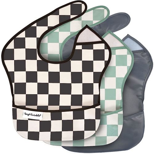 Amazon.com: Tiny Twinkle Mess-Proof Baby Bib - Waterproof Bib for Baby Boy or Girl - Machine Washable - Adjustable Closure- PVC, BPA, & Phthalate Free - Great for Travel - Baby Food Bibs (3 Pack, Checkers Boy) : Baby