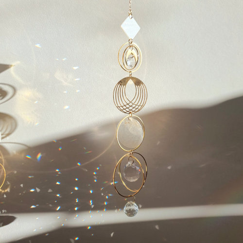EARTH Crystal and Shell Suncatcher – Boho Nature Home Decor – Handmade Feng Shui Mobile – Original Gift for Women