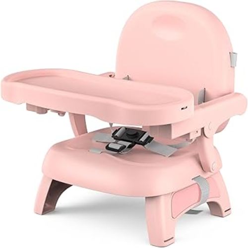 Bella’s Friends 3-in-1 Toddler Booster Seat for Dining Table and Kitchen Chair with Adjustable Tray and Safety Straps, Foldable&Portable Baby Seat for Travel, Feeding, and Floor Use, Pink
