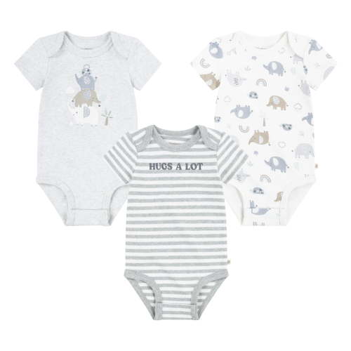 Huggies Baby Boy Alex the Elephant 3 Pack Organic Cotton Bodysuits, Sizes NB-24M