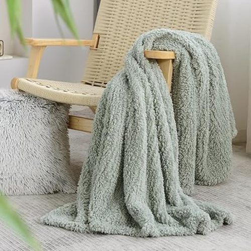Sherpa Throw Blanket Boho Style 50"x60" Sage Green