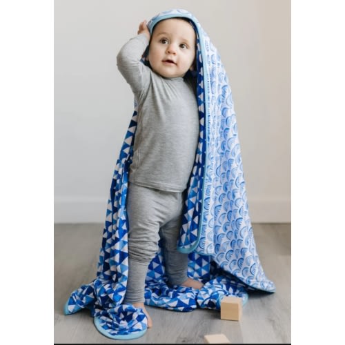 Blue Rainbows & Horizon Triangles Large Cloud Blanket - Little Sleepies