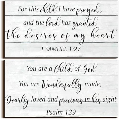 Yookeer 2 Pcs Wood Nursery Wall Decor for Girls Boys Baby Girl Room Decor Nursery Christian Wall Art This Child I Have Prayed Bible Quote Hanging Sign for Kids Home 12 x 6 Inch(Retro)